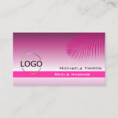 Roze Paarse gradiënt palmblad met Logo en foto Visitekaartje (Voorkant)