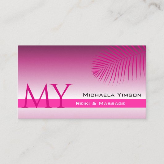 Roze Paarse gradiënt palmbladmonogram en Logo Visitekaartje (Voorkant)