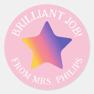 Roze Paarse Gradient Star Brilliant Job School Ronde Sticker