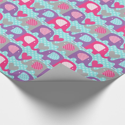 Roze, Paarse, grijze olifantenliefdespakpapier Cadeaupapier (Hoek)