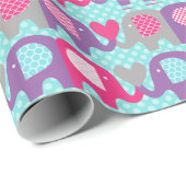 Roze, Paarse, grijze olifantenliefdespakpapier Cadeaupapier (Rol Hoek)