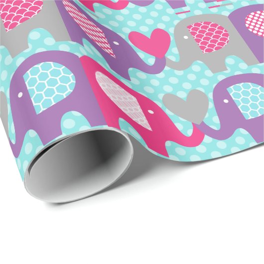 Roze, Paarse, grijze olifantenliefdespakpapier Cadeaupapier (Rol Hoek)
