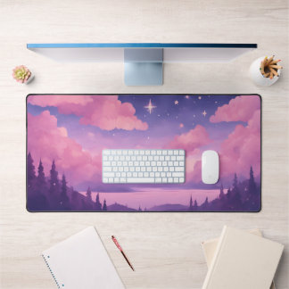 Roze Paarse grillige Kawaii Clouds Mousepad Bureaumat