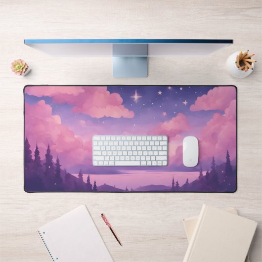 Roze Paarse grillige Kawaii Clouds Mousepad Bureaumat (Kantoor 1)
