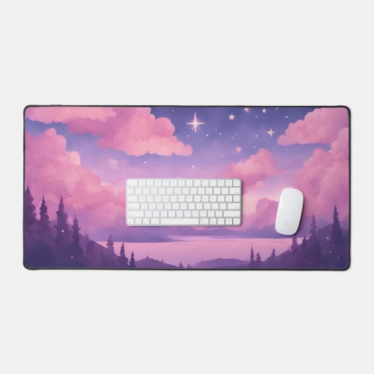 Roze Paarse grillige Kawaii Clouds Mousepad Bureaumat (Keyboard & Muis)