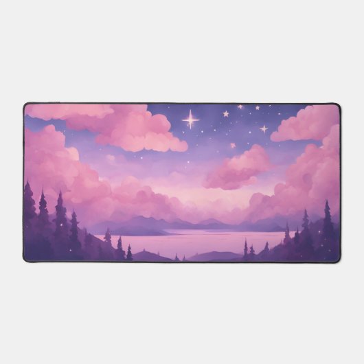 Roze Paarse grillige Kawaii Clouds Mousepad Bureaumat (Voorkant)