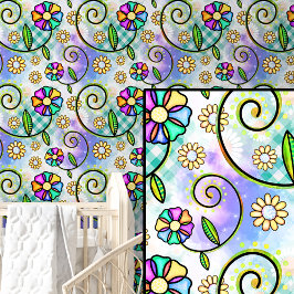 Roze Paarse Groene Abstracte Bloemen Behang