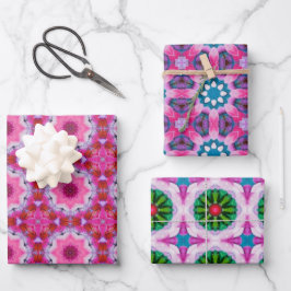 Roze, paarse, groene abstracte ster inpakpapier vel