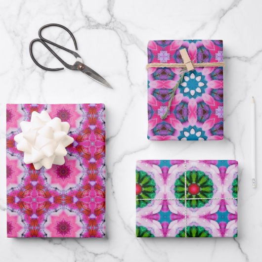 Roze, paarse, groene abstracte ster inpakpapier vel (Voorkant)