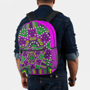 Roze Paarse Groene All over print Rugzak