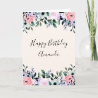 Roze Paarse Groene Aquarel Bloemenrand