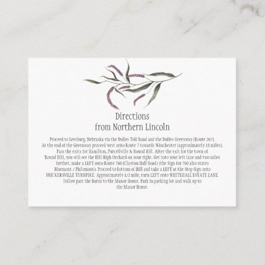 Roze Paarse Groene Bloemen Detail Behuizing Kaarte Informatiekaartje (Achterkant)