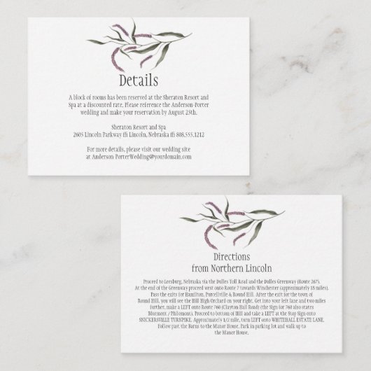 Roze Paarse Groene Bloemen Detail Behuizing Kaarte Informatiekaartje (Voorkant / Achterkant)