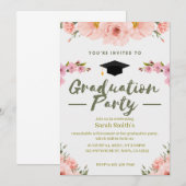 Roze, Paarse & Groene Bloemen Uitnodiging Afstuder (Voorkant / Achterkant)