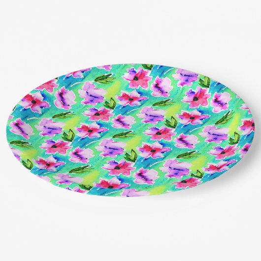 Roze, Paarse, groene en blauwe Waterverf Papieren Bordje (Gekanteld)