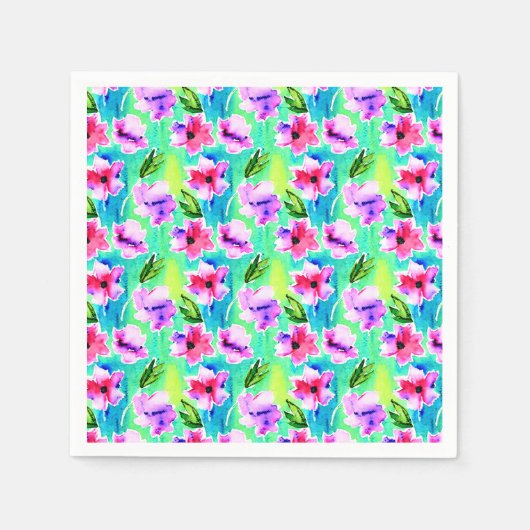 Roze, Paarse, groene en blauwe Waterverf Servet (Voorkant)