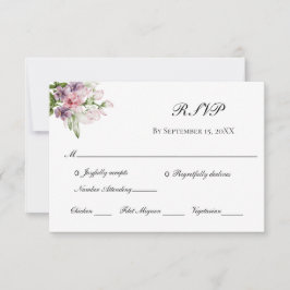 Roze Paarse groene Floral Elegant Formal Wedding RSVP Kaartje