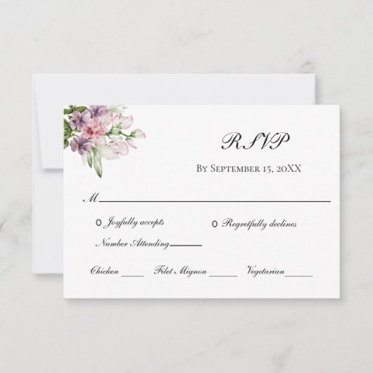 Roze Paarse groene Floral Elegant Formal Wedding RSVP Kaartje (Voorkant)