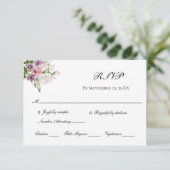 Roze Paarse groene Floral Elegant Formal Wedding RSVP Kaartje (Staand voorkant)