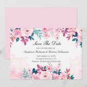 Roze Paarse Groene Floral Waterverf Wedding Save The Date (Voorkant / Achterkant)