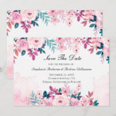 Roze Paarse Groene Floral Waterverf Wedding Save The Date (Voorkant / Achterkant)