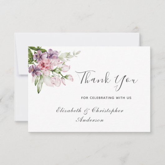 Roze Paarse groene Floral Weddenschap Hartelijk da Bedankkaart (Voorkant)