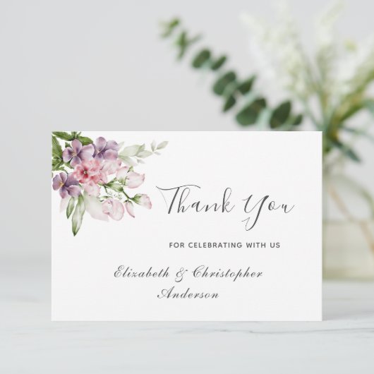 Roze Paarse groene Floral Weddenschap Hartelijk da Bedankkaart