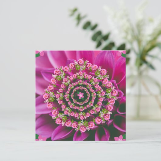  Roze Paarse Groene Garden Flowers Kerstmis Kaart (Staand voorkant)