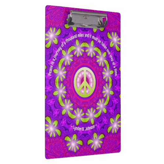 Roze Paarse Groene Glow Peace Energy Mandala Klembord (Rechts)