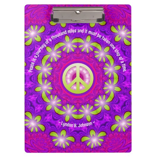 Roze Paarse Groene Glow Peace Energy Mandala Klembord (Voorkant)