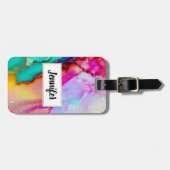 Roze Paarse Groene Marmer Abstracte Waterverf Bagagelabel (Voorkant horizontaal)