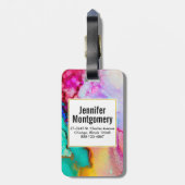Roze Paarse Groene Marmer Abstracte Waterverf Bagagelabel (Achterkant verticaal)