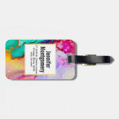 Roze Paarse Groene Marmer Abstracte Waterverf Bagagelabel (Achterkant horizontaal)