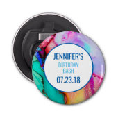 Roze Paarse Groene Marmer Abstracte Waterverf Button Flesopener (Voorkant)