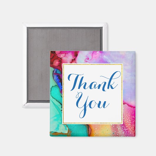 Roze Paarse Groene Marmer Abstracte Waterverf Magneet (Voorkant / Achterkant)