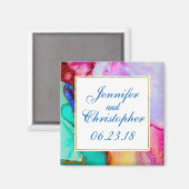 Roze Paarse Groene Marmer Abstracte Waterverf Magneet (Voorkant / Achterkant)