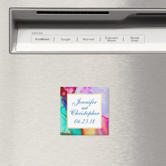 Roze Paarse Groene Marmer Abstracte Waterverf Magneet (Insitu (Vaatwasser))