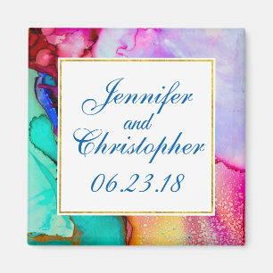 Roze Paarse Groene Marmer Abstracte Waterverf Magneet