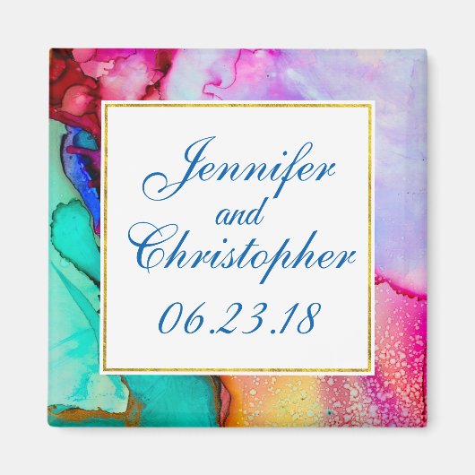 Roze Paarse Groene Marmer Abstracte Waterverf Magneet (Voorkant)