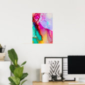 Roze Paarse Groene Marmer Abstracte Waterverf Poster (Thuiskantoor)