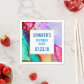 Roze Paarse Groene Marmer Abstracte Waterverf Servet (Insitu)