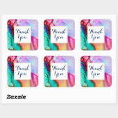 Roze Paarse Groene Marmer Abstracte Waterverf Vierkante Sticker (Vel)