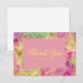 Roze, paarse, groene marmeren inkt  bedankkaart (Voorkant / Achterkant)