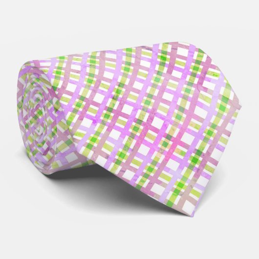 Roze Paarse Groene Pastel Plaid Stropdas (Opgerold)