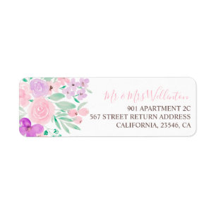 Roze paarse groene retourbruiloft etiket
