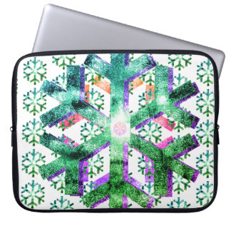 Roze, Paarse + Groene Sneeuwvlokken op Elektronica Laptop Sleeve