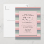 Roze Paarse Groene Strepen Verjaardagsuitnodiging Briefkaart (Voorkant / Achterkant)