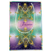 Roze paarse groene vakantiesnowflakes aanpassen medium cadeauzakje (Voorkant)