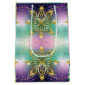 Roze paarse groene vakantiesnowflakes aanpassen medium cadeauzakje (Achterkant)