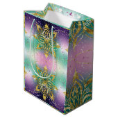 Roze paarse groene vakantiesnowflakes aanpassen medium cadeauzakje (Achterkant Gekanteld)
